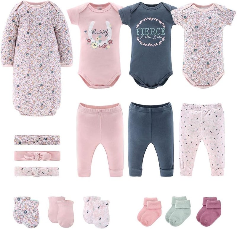 The Peanut Shell Baby Layette Gift Set for Girls - 16 Piece New Born Girl Gift Set, Baby Clothes, 0-9 Months - Prairie Floral - Image 1